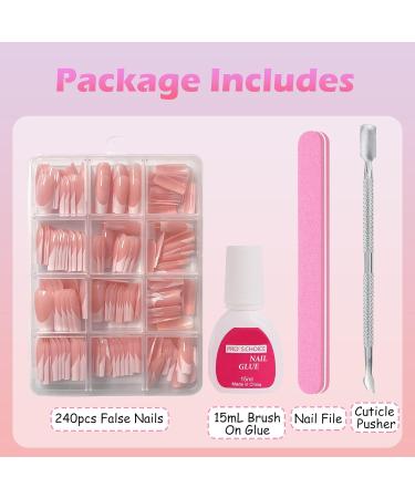 Maggidea 240 Pcs Coffin Fake Nails French Tip Nude Color Glossy Full Cover - Ballerina Nail Art for Women | French-Medium Long Square - Buy Online on SooperMarket.com