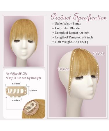 RUWISS Ash Blonde Clip in Human Hair Fringe Extensions - Wispy Bangs for Women - Daily Wear Hairpieces - Buy Online on SooperMarket.com