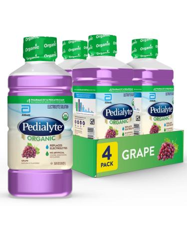 Pedialyte Organic Electrolyte Drink, Advanced Hydration for Kids & Adults, With Zinc for Immune Support, Grape, 1 Liter 33.8 Fl Oz (Pack of 4)
