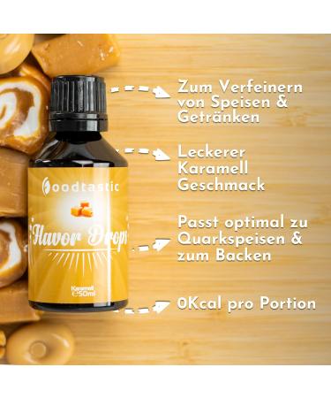 Buy Foodtastic Caramel Flavor Drops 50ml - Calorie-Free Sugar-Free Aroma Drops for Delicious Taste | Flavrops - Buy Online on SooperMarket.com
