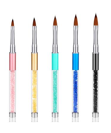 5 Pieces Rhinestone Nail Brush Set Metal Handle 3D Nail Art Brush Salon Using Acrylic Manicure Brush, Size 4, 6, 8, 10, 12