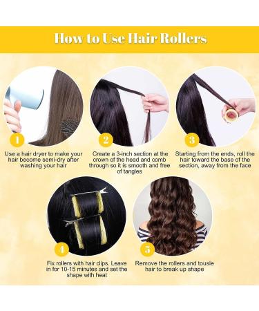Jumbo Hair Rollers Set Hair Rollers Self Grip Curlers For Long Hair No Heat Curlers Heatless Hair Rollers With Clips & Comb 24 Packs (Yellow 24Pcs) - Buy Online on SooperMarket.com