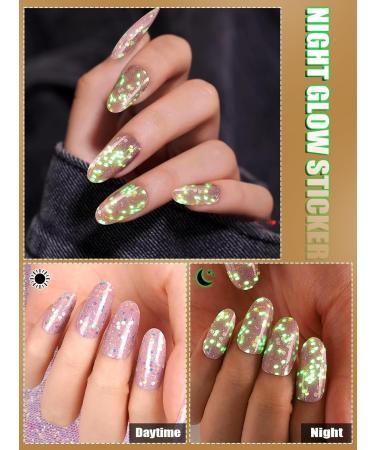 Kalolary 20PCS Luminous Glitter Gel Nail Polish Strips - Glow in the Dark Adhesive Full Wrap Stickers + Nail File - Rose - Buy Online on SooperMarket.com