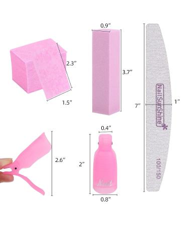 Gel Nail Polish Remover Kit: 600 Pink Lint Free Wipes, 20 Remover Cap Clips, 100/150 Nail Files, Buffer Block - Pink - Buy Online on SooperMarket.com
