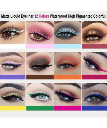 Matte Liquid Eyeliner Set - 12 Colors, Waterproof & Long Lasting for Women/Girls - Buy Online on SooperMarket.com