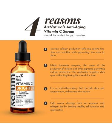 ArtNaturals Anti-Aging Vitamin C Serum with Hyaluronic Acid & Vit E - 1 Fl Oz - Fades Age Spots, Repairs Wrinkles & Sun Damage - 20% Vitamin C - Buy Online on SooperMarket.com