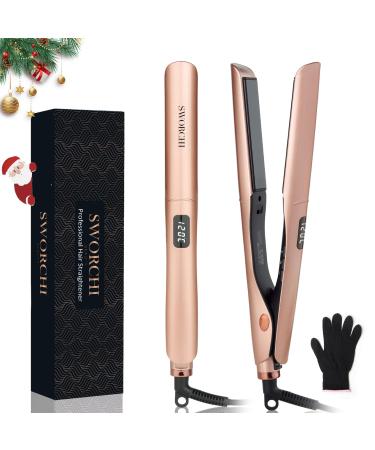 Hair Straighteners for Women 2 in 1 Hair Straightener and Curler Ceramic Plates Flat Iron with Adjustable Temperature LCD Display Straightening Styling Tool for Long Short Thick Hair (Rose Gold) Hair Straightener Rose Gold