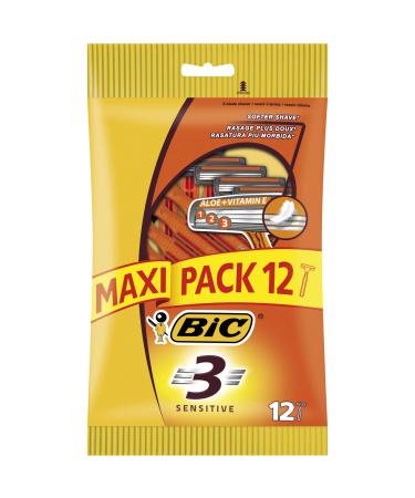 BIC 3 Sensitive Men's Razors - Maxi Pack of 12 Modern
