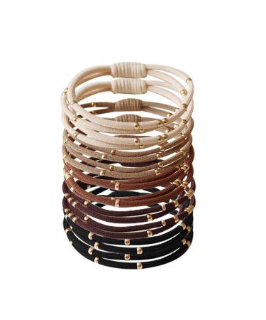 Jseng 10 Pcs Hair Ties With Golden Bead For Women Girls No Damage No Crease Ponytail Holders High Elastic Hair Ties Bracelets Hair Bands for Thick Hair(5 colors) little bead