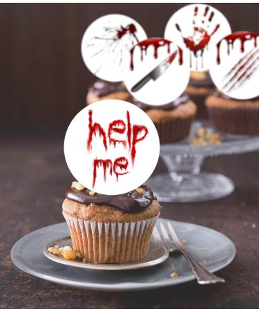 24 x Pre-Cut Bloody Set Edible Stand up Wafer/Rice Paper Cupcake Toppers Halloween Birthday Party Cake Decorations