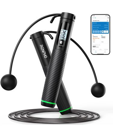RENPHO Cordless Jump Rope Weighted Jump Rope with Counter Jump Ropes for Fitness Smart Skipping Rope for Crossfit Gym Burn Calorie APP Data Analysis at-Home-Workout for Women Men Adult Kids 01-cordless ball 1 pack & Steel wire rope 1 pc