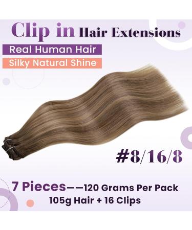 Shop Laavoo Brown Balayage Clip-In Hair Extensions - Real Hair Ombre Light Brown to Dark Blonde 35cm 7pcs 105g - Buy Online on SooperMarket.com