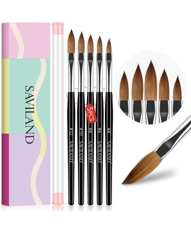 Saviland 5pcs Acrylic Nail Brush for Acrylic Powder Size 4/6/8/10/12 Professional Nail Art Brushes Set Wood Handle Nail Brushes for Acrylic Application Nail Extension Carving A-Size 4/6/8/10/12