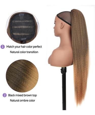 PORSMEER 30 Inch Yaki Straight Drawstring Ponytail Clip In Extensions for Women Kinky Straight Pony Tail Extensions Hair Extensions Ponytail (Black mix blonde) - Buy Online on SooperMarket.com
