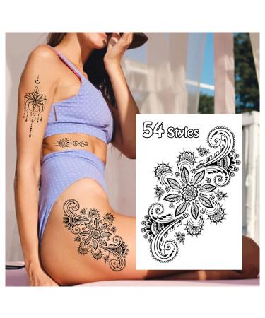 Cerlaza Temporary Tattoos for Women Adults  66 Sheets Henna Fake Semi Permanent Flower Tattoos  Tatuajes Temporales Leg Makeup Waterproof Long Lasting Realistic Sexy Tattoo Stickers