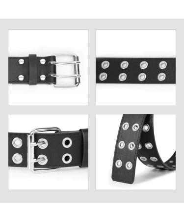 Double Grommet PU Leather Punk Belt for Women Men - 1.5 Wide 2 Hole Belts - A-Black - Fits Waist Up to 34 - Buy Online on SooperMarket.com