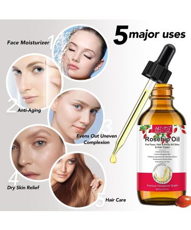 Organic Rosehip Oil (2.02 fl.oz) - 100% Pure Natural Cold Pressed for Face, Skin, & Hair Care - Anti Aging Moisturizer - Buy Online on SooperMarket.com