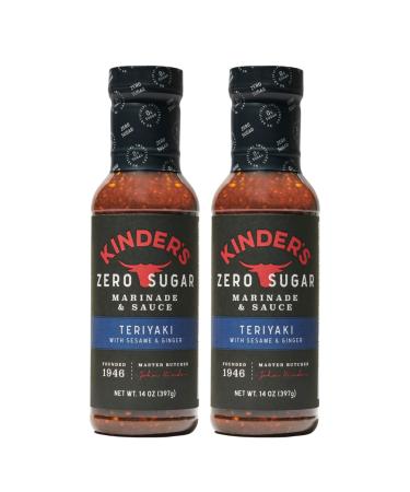 Kinder's Zero Sugar Marinade and Sauce Teriyaki with Sesame and Ginger- Sweet Savory Dip Sauce for Cooking Grilled or Baked Meat, Seafood and Veggies for all Occasions- 2 Bottles (14oz/bottle)