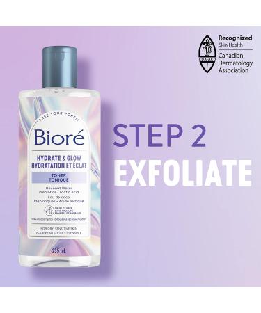Bior Hydrate & Glow Toner Alcohol Free Facial Toner for Dry Sensitive Skin infused with Prebiotics 2% Lactic Acid and Coconut Water | Dermatologist Tested Cruelty Free and Fragrance Free (235mL) - Buy Online on SooperMarket.com