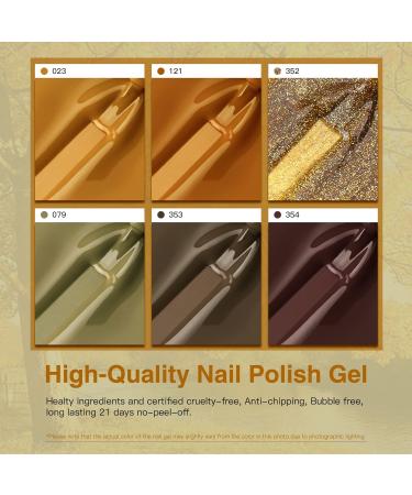 AUBSS Autumn Gel Nail Polish Set - 6 Stunning Colors for Winter | Gold Glitter, Brownish Orange, Brown | Soak Off LED Gel Kit for Nail Art | Perfect Manicure Gift for Women - Buy Online on SooperMarket.com