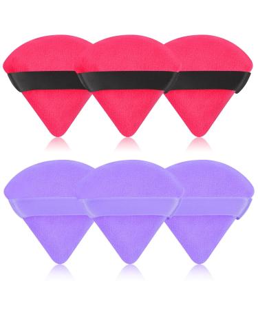 6 Pieces Powder Puff Triangle Makeup Puff Soft Velour Powder Puffs for Loose Powder Body Powder Cosmetic Sponges Pocket Blender Puff Beauty Makeup Tools Purple and Rose Red