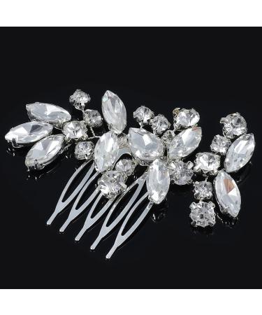Xinzistar Wedding Hair Clips Bride Hair Clip Comb Bridal Bridesmaid Wedding Hair Accessories for Women Girls Diamante Silver Hair Clips Jewels Rhinestone Hair Clip Accessory for Bridesmaids