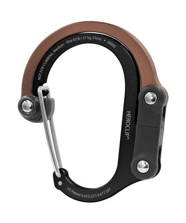 Gear AID HEROCLIP Carabiner Clip and Hook (Medium) for Camping, Backpack, and Garage Black & Brown Medium