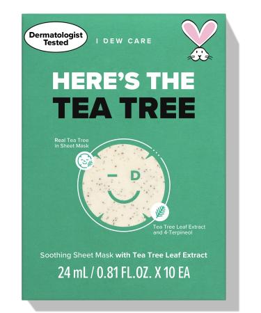 I DEW CARE Sheet Mask Pack - Here's The Tea Tree | with Tea Tree Leaf Extract Soothing Balancing Korean Face Mask Set for Oily & Sensivitive Skin Hydrating Moisturizing (10 Count) 05 Here's The Tea Tree