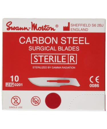 Swann-Morton 0201 Carbon Steel Surgical Scalpel Blade Sterile Size #10 Individual Foil Pack 100 Count