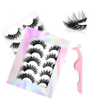 Lash Extension Kit 10pcs False Eyelashes Fluffy Wispy Fox Cat Eye Fake Lashes Volume Curly Strip Lashes Angel Wing Lashes Lightweight Natural Look Clear Band Eyelashes for Eye Makeup Cosplay Black
