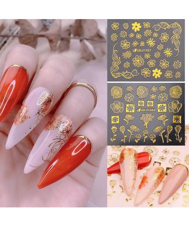 Gold Flower 3D Metallic Nail Art Stickers - Self-Adhesive Decals for Luxury Nail Designs - Women's Nail Art Decoration - Buy Online on SooperMarket.com