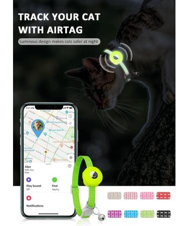 Buy Luminous Yellow Airtag Cat Neck Band | Reflective Kitten Collar with Bell | Light Tracker for Young Cats - Buy Online on SooperMarket.com