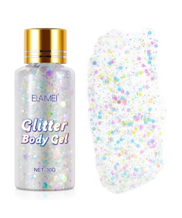Body Glitter Gel White Holographic Mermaid Sequins Glitter for Body Face Eye Hair Lip Nail Concerts Party Festival Makeup DIY Art Long Lasting Waterproof