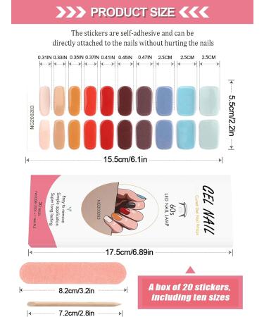 Kalolary 20PCS Nail Adhesive Wrap Nail Gel Polish Strips Full Wraps Nail Polish Stickers Cured Gel Nail Strips Self-Adhesive Gel Nail Wrap Stickers Decals(UV/LED Lamp Required) (Colorful 2) - Buy Online on SooperMarket.com