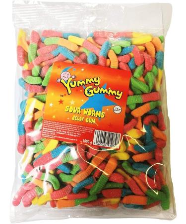 Yummy Gummy Sour Jelly Worms - 1KG Bag - Sour Neon Worms - Worm sweets - Buy Online on SooperMarket.com