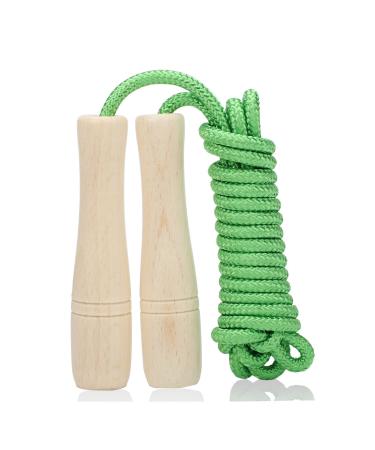 Springs rope children 270cm adjustable rope jumping fitness children with wooden handle and cotton rope rope skipping rope kids for boys and girls green.