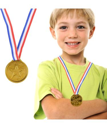 Shindel 24PCS Kids Plastic Gold Winner Award Medals with Neck Ribbon - Perfect for Party Favors, Birthdays, and Dress up - Buy Online on SooperMarket.com