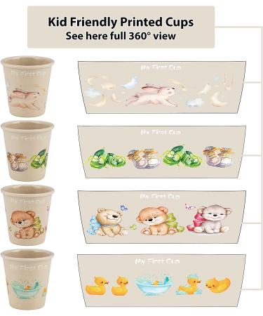 Set of 4-4 oz Eco-Friendly Bamboo Cups for Kids with Adorable Children's Art - BPA Free Toddler Smoothie Cup - Shatter Proof Drinking Cups for Bathroom - Open Child Cup - Buy Online on SooperMarket.com
