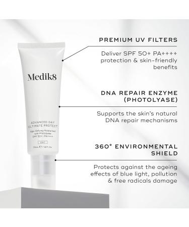 Medik8 Advance Day Ultimate Protect - SPF 50+ Age-Defying Moisturiser with Photolyase SPF 50+ PA++++ - Hydrating & Non-Greasy UV Protection - With Age-Defying DNA Repair Enzymes - 50ml Advanced Day Ultimate Protect - Buy Online on SooperMarket.com