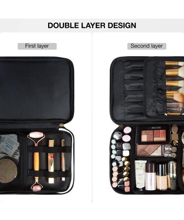 Large Makeup Bag BAGSMART Travel Cosmetic Case with Clear Toiletry Pouch | Double Layer Organizer with Adjustable Dividers | Portable Artist Storage Bag | Black & White Stripes - Buy Online on SooperMarket.com