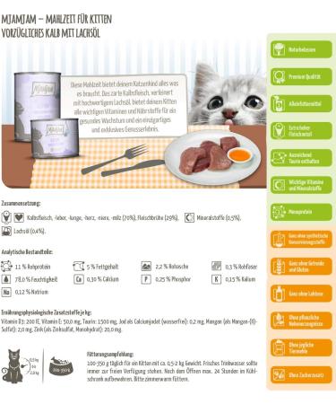 Mjamjam Premium Wet Cat Food - Grain-Free Kitten Excellent Calf with Salmon Oil 6-Pack (6 x 400g) | Extra Meat Formula - Buy Online on SooperMarket.com