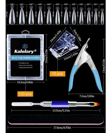 Kalolary Dual Nail Forms Set | 120PC Stiletto Nail Tips + 10 Blue Nail Clips Nail File & UV Gel Brush for Professional Nail Art Extension - Buy Online on SooperMarket.com