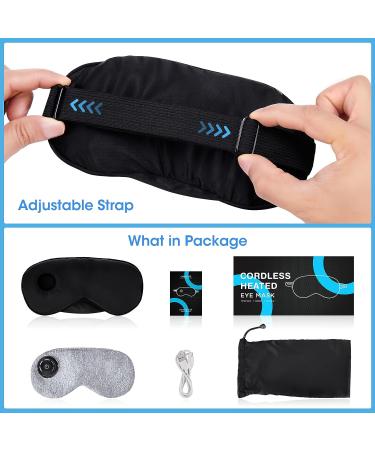 Heated Eye Mask for Dry Eyes - Cordless Electric USB Rechargeable Heating Pad for Stye Sinus MGD - Hot Therapy Compress for Men Women - Silk Sleep Mask - Black - Buy Online on SooperMarket.com