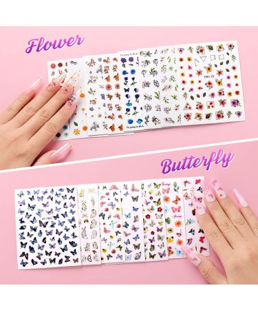 AIMEILI 30 Sheets Colorful Butterfly Flower 3D Nail Art Stickers - Self-Adhesive Nail Decoration - Buy Online on SooperMarket.com