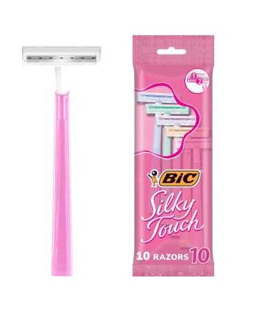 BIC Silky Touch Women's Disposable Razors, With 2 Blades, Pretty Pastel Razor Handles, 10 Count (Pack of 1)