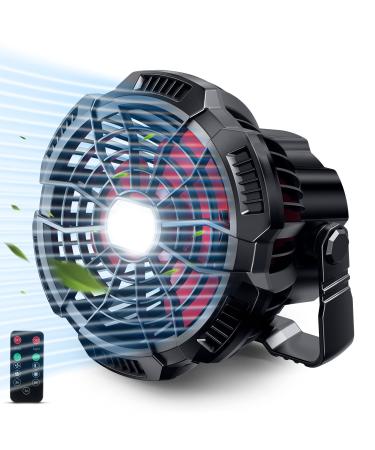 Portable Fan Camping Fan for Tents, 25 Hours Work-time Camping Lantern Ceiling Tent Fan Desk Fan with 7800mAh Power Bank, Clip and Remote, Usb Rechargeable Fan for Hiking, BBQ,Hunting, Hurricane (Black Red)