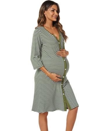 Marvmys Maternity Nightdress for Hospital Breastfeeding - 3/4 Sleeves Nursing Nightgown, XL, A-Green - Buy Online on SooperMarket.com