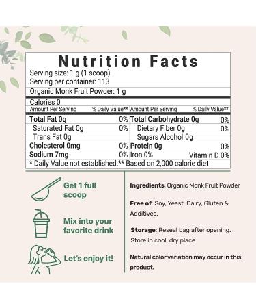 USDA Organic Monk Fruit Extract Powder | 4oz | Zero Calorie & Carb | Sugar Alternative for Keto & Paleo Diets | Natural Sweetener | Vegan-Friendly - Buy Online on SooperMarket.com