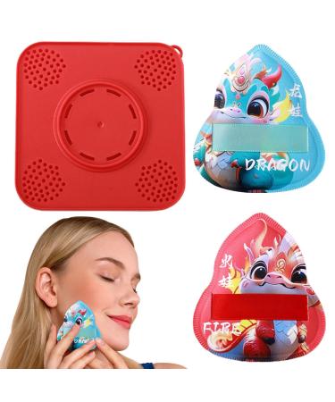 Teksome Makeup Puff | Dragon Pattern Face Powder Puff | Makeup Sponges with Storage Box Beauty Makeup Tools for Loose Powder Setting