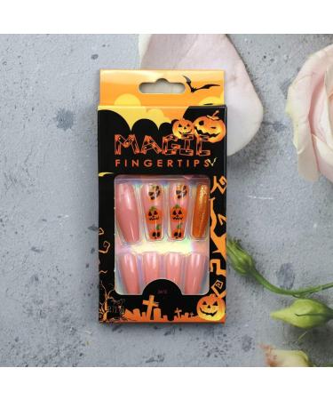 Halloween Nail Stickers Halloween Press on Nails Medium Length Fake Nails Acrylic Nails Pumpkin Black Flame Cross head Design Nails Fake Nails Glue for Women and Girls - Buy Online on SooperMarket.com